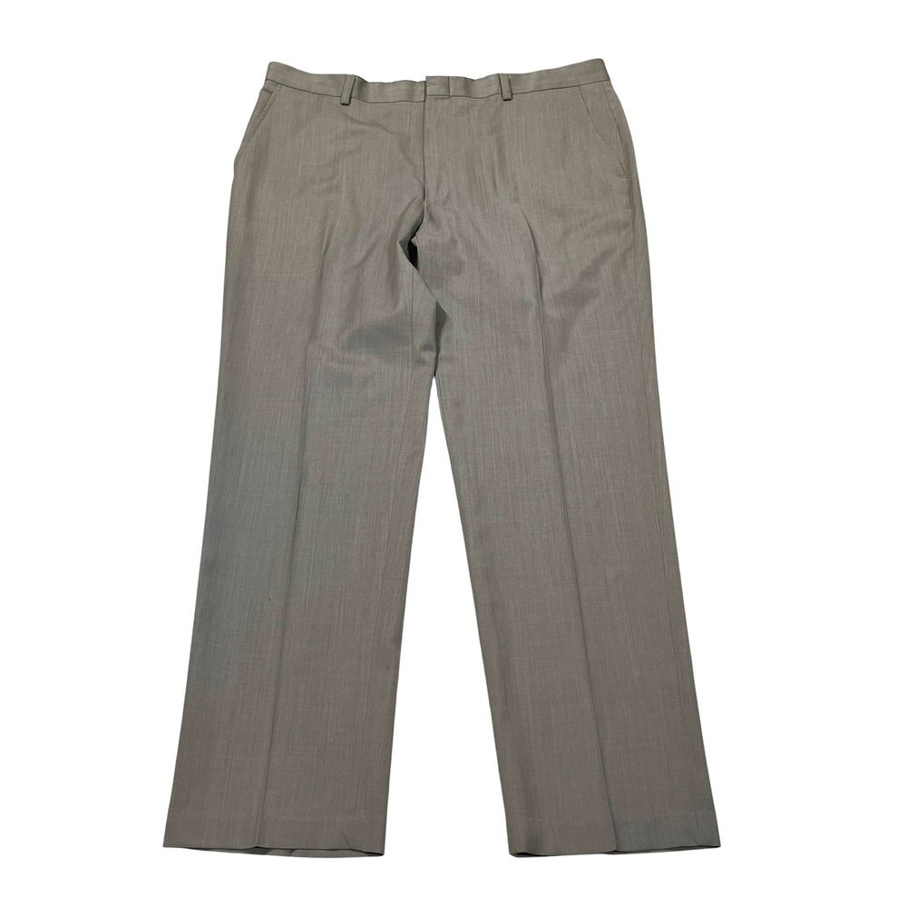 Jos A Bank Traveler Dress Pants Mens 36x30, Fits 37x30 Tan 100% Wool Flat Front